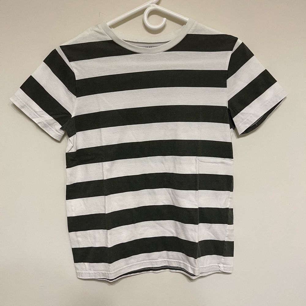 H&M - Kids 12-14 Green/White Striped T-Shirt
